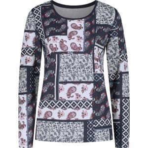 Dames Shirt met lange mouwen in lichtgrijs/marine bedrukt