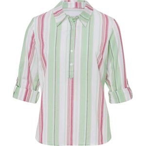 Dames Katoenen blouse in ecru/fuchsia gestreept