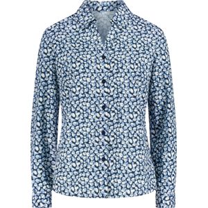 Donkerblauw/wit Gedessineerde Blouse - 100% Polyester - Lange Mouwen