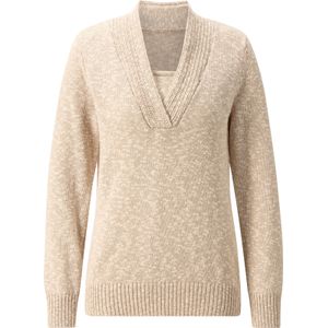 Dames Pullover met V-hals in beige gemêleerd