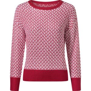Dames Pullover met ronde hals in rood/wit gedessineerd