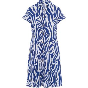 Dames Zomerjurk in koningsblauw/wit bedrukt