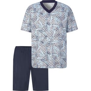 Heren shortama in ijsblauw/marine bedrukt