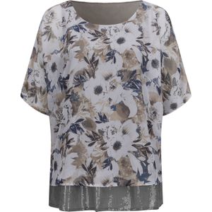 Blouse - Lichtgrijs-Jeansblauw-Gedessineerd - 100% Polyester