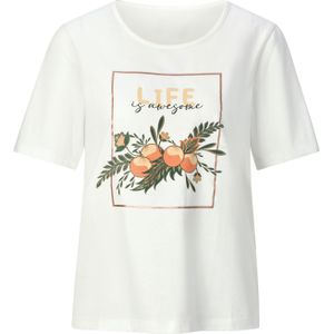 Dames Shirt met ronde hals in ecru/papaja
