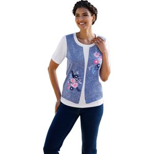 Dames Shirt met korte mouwen in wit/jeansblauw bedrukt