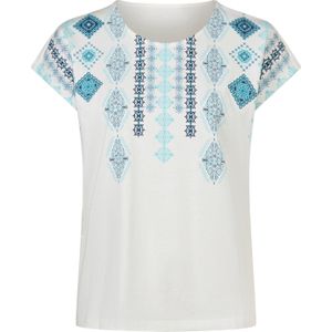 Dames Shirt met korte mouwen in ecru/donkerblauw