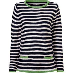 Dames Pullover met ronde hals in marine/wit gestreept