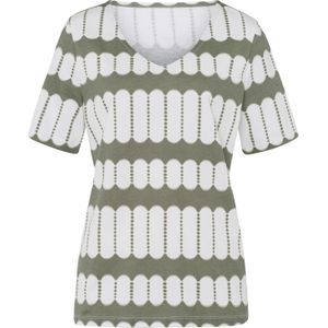 Classic Basics - T-shirt - Kaki/ecru gedessineerd - Korte Mouwen - V-hals