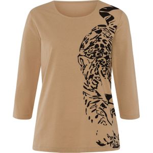 Dames Shirt met 3/4-mouw in camel/zwart