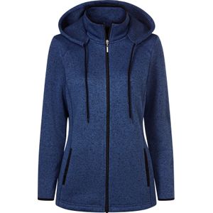 Dames Gebreid fleecejack in jeansblauw/zwart gemêleerd