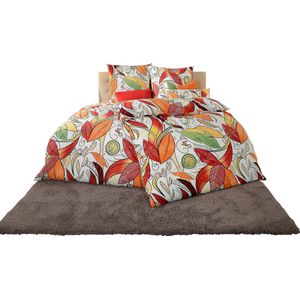 Bedtextiel in wit/oranje bedrukt