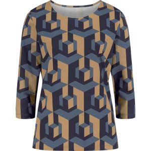 Dames Shirt met 3/4-mouw in marine/camel bedrukt