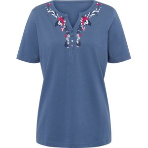 Dames Shirt met korte mouwen in jeansblauw/rood