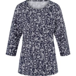 Dames Vrijetijdsshirt in marine/ecru geprint