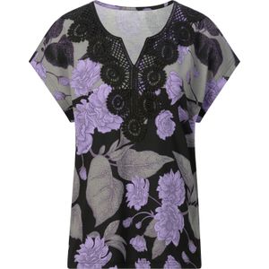 Dames Shirt met korte mouwen in grijs/lavendel bedrukt