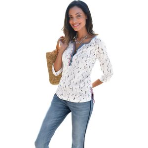 Dames Shirt met print in wit/blauw geprint
