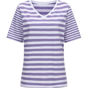 Classic Basics - T-shirt - Lavendel/Wit Gestreept - Korte Mouwen - V-hals