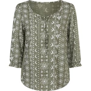 Dames Comfortabele blouse in kaki/ecru bedrukt