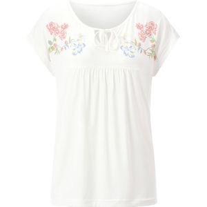 Dames Shirt met ronde hals in ecru/poudre