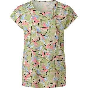 Dames Shirt met korte mouwen in limoengroen/flamingo bedrukt