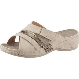 Gezondheidsslippers - Beige - Imitatieleer - Klittenbandsluiting