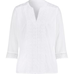 Dames - Blouse - Wit - Comfortabele Blouse met Kantinzetten