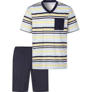 Heren Shortama in marine/ijsblauw gestreept