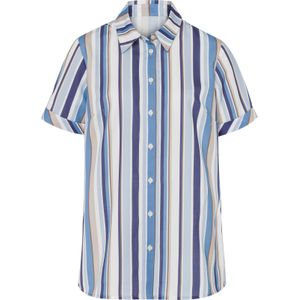 Blouse - Choco/Middenblauw Gestreept - 100% Polyester