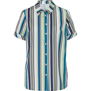Marine/Pistache Gestreepte Blouse - 100% Polyester - Korte Mouwen