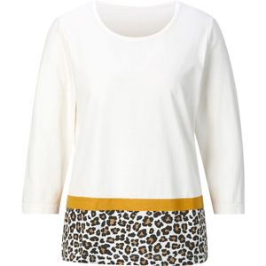 Dames Shirt met ronde hals in ecru/oker bedrukt