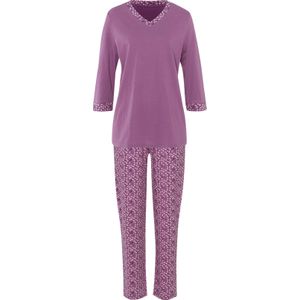 Dames Pyjama in paars/lichtroze bedrukt