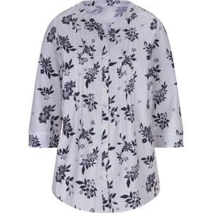 Dames Longline Blouse - Wit/Nachtblauw - Bedrukt