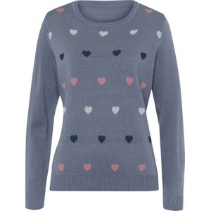 Dames Pullover met ronde hals in duivenblauw/ecru gedessineerd