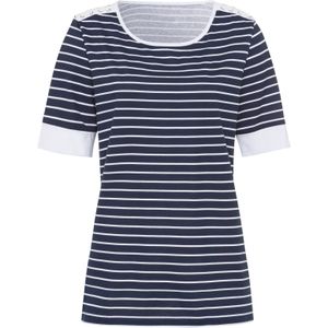Dames Shirt met ronde hals in marine gestreept