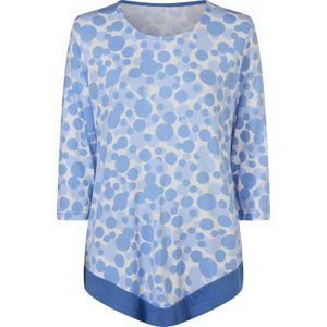 Dames Shirt met 3/4-mouw in ecru/hemels blauw bedrukt