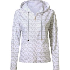 Dames Sweatvest in wit/lichtgrijs bedrukt