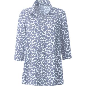 Dames Longline blouse in wit/bleu gedessineerd