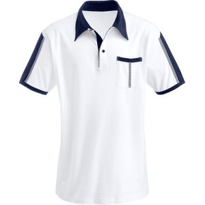 Poloshirt - Gedessineerd - Wit/marine - 100% Katoen