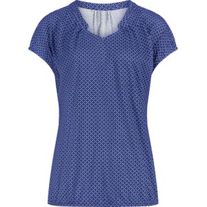 Dames Shirt met opstaande kraag in koningsblauw/wit bedrukt