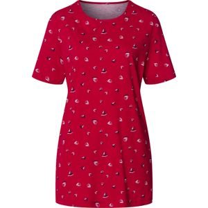 Dames Lang shirt in rood/nachtblauw bedrukt