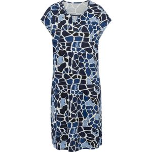 Dames Zomerjurk in champagne/marine bedrukt