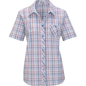 Jeansblauw - Blouse - Katoen - Geruit - Korte Mouwen