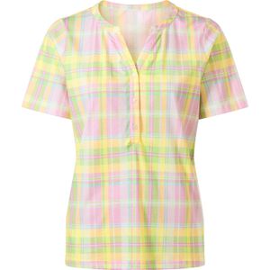 Dames Shirt met korte mouwen in citroen/roze geruit