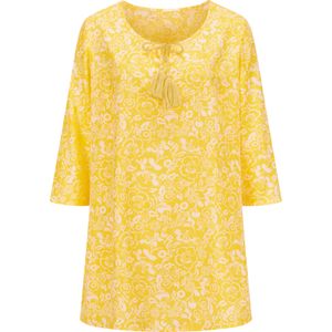 Blouse - Zonnegeel/Wit - 100% Polyester - Gebloemd Gedessineerd