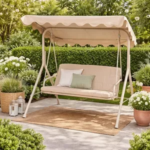 COSTWAY 2-in-1 schommelbank met ligfunctie, 3-zits tuinschommel, belastbaar tot 240 kg, schommelbank, ligbed met verstelbaar dak voor tuin, terras, beige, 188 x 112 x 178 cm