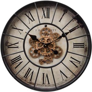 Wandklok - Zwart - Met Draaiende Tandwielen - Ø 53 x 8 cm
