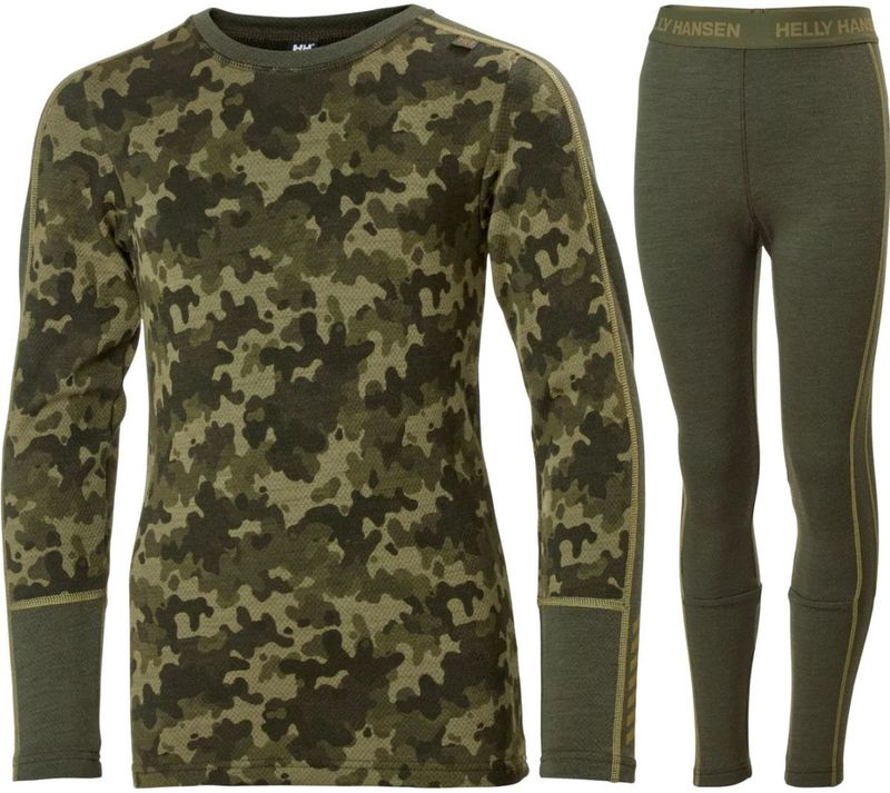 Helly Hansen - JR Graphic Lifa Merino - Set - Groen - Merino Wol - Polypropyleen