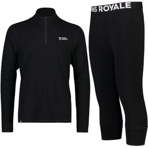 Mons Royale Cascade 1/4 Zip/3/4 set, heren, zwart