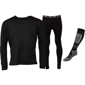 Helios Essential ski-ondergoed + 1 paar Accezzi merino skisokken, Zwart, Meneer